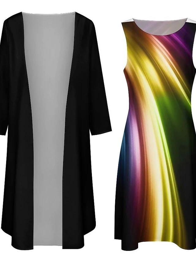 Women's Two Piece Dress Long Dress Maxi Dress Rainbow Long Sleeve Color Block Print Summer Spring Crew Neck Stylish Winter Dress Fall Dress Loose Fit 2023 S M L XL XXL 3XL 4XL 5XL 5 Women's Two Piece Dress Long Dress Maxi Dress Rainbow Long Sleeve Color Block Print Summer Spring Crew Neck Stylish Winter Dress Fall Dress Loose Fit 2023 S M L XL XXL 3XL 4XL 5XL - Image 5