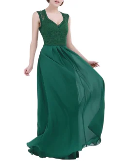 Women's Party Dress Lace Dress Emerald Green Dress Maxi Long Dress Green Sleeveless Solid Color Lace Summer Spring V Neck Elegant Party 2022 S M L XL XXL