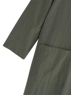 Women's Casual Dress Cotton Linen Dress Midi Dress Cotton Blend Basic Casual Outdoor Daily Vacation Crew Neck Pocket Long Sleeve Summer Spring Fall 2023 Loose Fit Black Wine Navy Blue Plain S M L XL -Party Prom Dresses Sales Store msjyol1673848805148