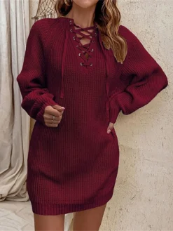 Women's Sweater Dress Winter Dress Jumper Dress Mini Dress Lace Up Outdoor Daily Going Out Fashion Streetwear Split Neck Long Sleeve 2023 Loose Fit Black White Pink Color S M L XL Size 20 Women's Sweater Dress Winter Dress Jumper Dress Mini Dress Lace Up Outdoor Daily Going Out Fashion Streetwear Split Neck Long Sleeve 2023 Loose Fit Black White Pink Color S M L XL Size -Party Prom Dresses Sales Store msrfmi1693222329851