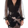 Women‘s Party Dress Sequin Dress Homecoming Dress Wedding Guest Dress Mini Dress Black Gold Long Sleeve Floral Sequins Sparkly Glitter Spring Fall Winter V Neck Fashion Winter Dress