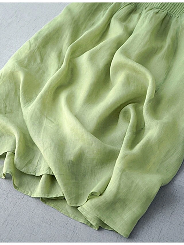 Women's Casual Dress Cotton Linen Dress White Dress Midi Dress Cotton Blend Basic Casual Outdoor Vacation V Neck Ruched Half Sleeve Summer Spring Fall 2023 Loose Fit White Green Apricot Pure Color M 11 Women's Casual Dress Cotton Linen Dress White Dress Midi Dress Cotton Blend Basic Casual Outdoor Vacation V Neck Ruched Half Sleeve Summer Spring Fall 2023 Loose Fit White Green Apricot Pure Color M - Image 11