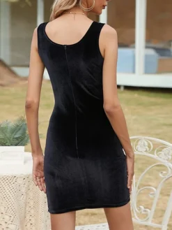 Women‘s Christmas Party Dress Homecoming Dress Velvet Dress Wedding Guest Dress Mini Dress Black Wine Green Sleeveless Pure Color Split Spring Fall Winter Square Neck Fashion Evening Party -Party Prom Dresses Sales Store mthfoh1692588475018