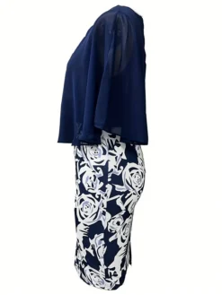 Women's Work Dress Sheath Dress Semi Formal Dress Fashion Midi Dress Print Crew Neck Half Sleeve Floral Slim Pink Navy Blue Fall S M L XL XXL -Party Prom Dresses Sales Store mtiesq1693819979736