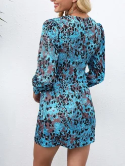 Women's Work Dress Semi Formal Dress Wrap Dress Fashion Mini Dress Print Crew Neck Long Sleeve Floral Color Block Slim Black Blue Purple Fall S M L XL XXL -Party Prom Dresses Sales Store munfza1693293850553