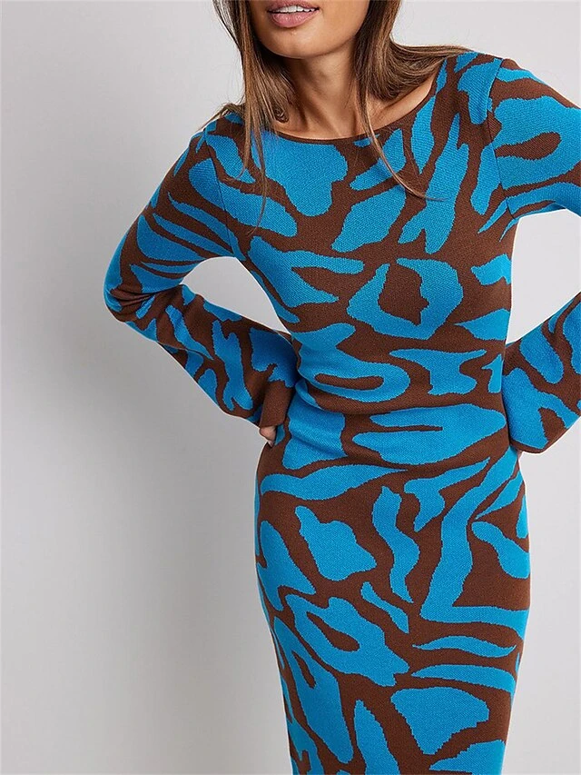 Women's Sweater Dress Winter Dress Jumper Dress Long Dress Maxi Dress Fashion Print Outdoor Daily Holiday Date Crew Neck Long Sleeve Print 2023 Slim Black Blue S M L 9 Women's Sweater Dress Winter Dress Jumper Dress Long Dress Maxi Dress Fashion Print Outdoor Daily Holiday Date Crew Neck Long Sleeve Print 2023 Slim Black Blue S M L - Image 9