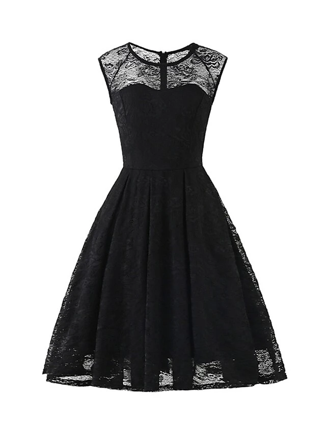 Women's Retro 1950s Vintage Tea Dresses Midi Dress Party Outdoor Lace Ruched Plain Crew Neck Sleeveless Regular Fit Summer Spring 2023 Black Pink S M L XL 6 Women's Retro 1950s Vintage Tea Dresses Midi Dress Party Outdoor Lace Ruched Plain Crew Neck Sleeveless Regular Fit Summer Spring 2023 Black Pink S M L XL - Image 6