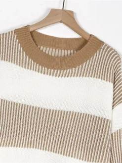 Women's Sweater Dress Winter Dress Jumper Dress Mini Dress Patchwork Outdoor Street Daily Fashion Streetwear Crew Neck Long Sleeve 2023 Loose Fit Wine Khaki Dark Blue Color S M L Size -Party Prom Dresses Sales Store mvzcof1692095286379