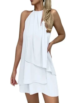 Women's Work Dress Chiffon Dress Black Dress Fashion Mini Dress Layered Crew Neck Sleeveless Plain Regular Fit Black White Pink Summer Spring S M L XL XXL -Party Prom Dresses Sales Store mwppoo1686281065830