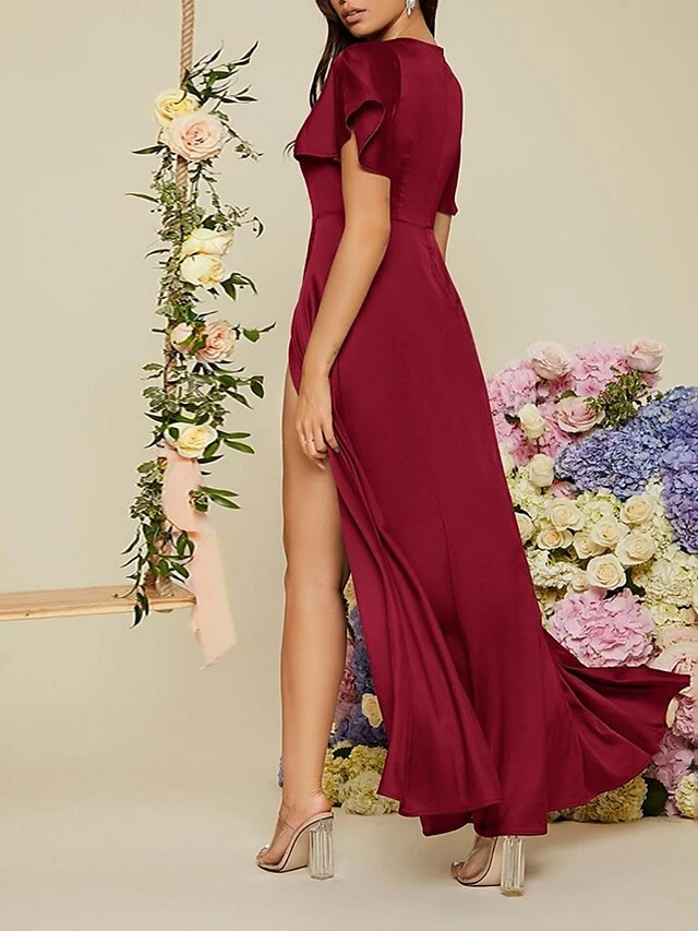 Women's Party Dress Satin Dress Wedding Guest Dress Long Dress Maxi Dress Red Short Sleeve Pure Color Ruched Summer Spring V Neck Party Evening Party Wedding Guest Vacation 2023 S M L XL 2XL 2 Women's Party Dress Satin Dress Wedding Guest Dress Long Dress Maxi Dress Red Short Sleeve Pure Color Ruched Summer Spring V Neck Party Evening Party Wedding Guest Vacation 2023 S M L XL 2XL - Image 2