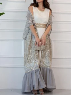 Women's Two Piece Dress Set Party Dress Sheath Dress Party Cocktail Party Fashion Party Lace Up Ruched Long Dress Maxi Dress Crew Neck Short Sleeve Print Loose Fit Black White Green Fall Winter S M L -Party Prom Dresses Sales Store mwtxwu1696691504998