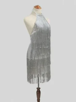 Women's Party Dress Fringe Dress Homecoming Dress Mini Dress Silver Sleeveless Pure Color Tassel Fringe Summer Spring Halter Neck Hot Party Evening Party Spring Dress 2023 S M L XL XXL -Party Prom Dresses Sales Store mzdamb1634632427711