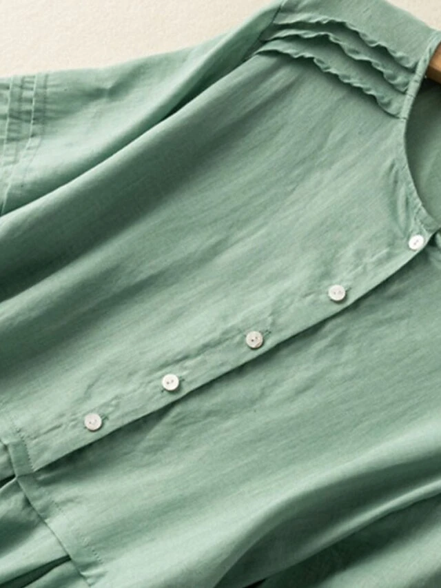 Women's Casual Dress Cotton Linen Dress Midi Dress Linen / Cotton Blend Fashion Classic Style Outdoor Daily Holiday Crew Neck Button Short Sleeve Fall Winter Autumn 2023 Loose Fit Pink Wine Green 5 Women's Casual Dress Cotton Linen Dress Midi Dress Linen / Cotton Blend Fashion Classic Style Outdoor Daily Holiday Crew Neck Button Short Sleeve Fall Winter Autumn 2023 Loose Fit Pink Wine Green - Image 5