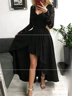 Women‘s Party Dress Wedding Guest Dress Emerald Green Dress Long Dress Maxi Dress Green Black Blue Long Sleeve Pure Color Lace Winter Fall Autumn V Neck Party Winter Dress 2023 S M L XL -Party Prom Dresses Sales Store najzeb1663926722930