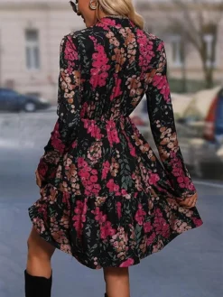 Women's Work Dress A Line Dress Fashion Office Daily Workfashion Mini Dress Patchwork Asymmetrical Shirt Collar Long Sleeve Floral Regular Fit Fuchsia Spring Fall S M L XL XXL -Party Prom Dresses Sales Store napvbo1694490802781