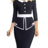 Women's Blazer Dress A Line Dress Church Dress Midi Dress Black White 3/4 Length Sleeve Striped Ruched Fall Winter Autumn Shirt Collar Work Slim 2023 S M L XL XXL