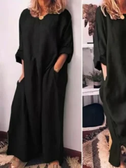 Women's Casual Dress Cotton Linen Dress Shift Dress Maxi Long Dress Bamboo Fashion Modern Outdoor Daily Vacation Crew Neck Pocket Long Sleeve Summer Spring Fall 2023 Regular Fit Black Yellow Wine -Party Prom Dresses Sales Store ncuwlu1682673906464