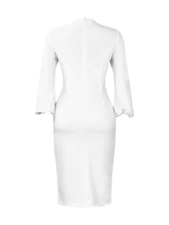 Women's Work Dress Sheath Dress Black Dress Fashion Puff Sleeve Midi Dress Ruched Split V Neck Long Sleeve Plain Regular Fit Black White Red Fall Winter S M L XL XXL -Party Prom Dresses Sales Store ncvyln1693206401355