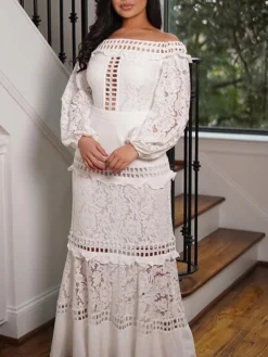 Women's Party Dress Lace Dress Sheath Dress Long Dress Maxi Dress White Long Sleeve Pure Color Hollow Out Winter Fall Spring Off Shoulder Mature Winter Dress Birthday Evening Party 2023 S M L XL XXL 8 Women's Party Dress Lace Dress Sheath Dress Long Dress Maxi Dress White Long Sleeve Pure Color Hollow Out Winter Fall Spring Off Shoulder Mature Winter Dress Birthday Evening Party 2023 S M L XL XXL -Party Prom Dresses Sales Store ndeoff1656561359904