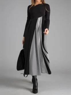 Women's Work Dress Casual Dress Swing Dress Fashion Winter Dress Daily Long Dress Maxi Dress Button Print V Neck Long Sleeve Geometric Color Block Regular Fit Red Blue Brown Fall Winter S M L XL XXL -Party Prom Dresses Sales Store ndkwyp1697524339919