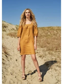 Women's Casual Dress Cotton Linen Dress Shift Dress Mini Dress Cotton Fashion Modern Outdoor Daily Vacation Square Neck Puff Sleeve Basic Half Sleeve Summer Spring Fall 2023 Regular Fit Blue Brown -Party Prom Dresses Sales Store ndlkjn1691731729047