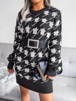 Women's Sweater Dress Jumper Dress Casual Dress Mini Dress Fashion Houndstooth Outdoor Daily Vacation Going Out Crew Neck Long Sleeve 2023 Loose Fit Black Wine Sky Blue S M L 23 Women's Sweater Dress Jumper Dress Casual Dress Mini Dress Fashion Houndstooth Outdoor Daily Vacation Going Out Crew Neck Long Sleeve 2023 Loose Fit Black Wine Sky Blue S M L -Party Prom Dresses Sales Store ndofqr1695031695089