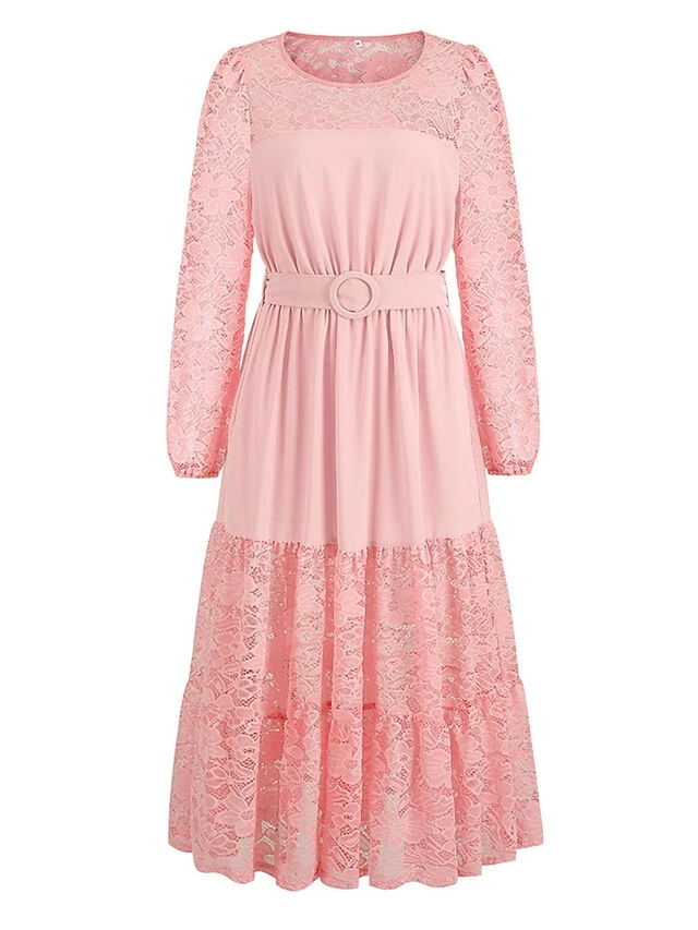 Women's Prom Dress Party Dress Lace Dress Long Dress Maxi Dress Black Pink Red Long Sleeve Pure Color Lace Spring Fall Winter Crew Neck Fashion Winter Dress Birthday Evening Party 2023 S M L XL XXL 5 Women's Prom Dress Party Dress Lace Dress Long Dress Maxi Dress Black Pink Red Long Sleeve Pure Color Lace Spring Fall Winter Crew Neck Fashion Winter Dress Birthday Evening Party 2023 S M L XL XXL - Image 5