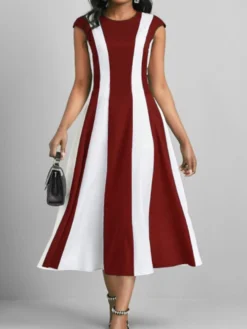 Women's Work Dress Swing Dress Semi Formal Dress Fashion Midi Dress Print Crew Neck Short Sleeve Color Block Stripe Regular Fit Black Wine Royal Blue Summer Spring S M L XL XXL -Party Prom Dresses Sales Store nfpvlr1680258058754
