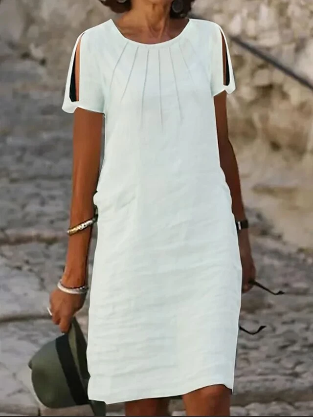 Women's Casual Dress Cotton Dress Shift Dress Midi Dress Cotton Blend Fashion Basic Outdoor Daily Vacation Crew Neck Cut Out Short Sleeve Summer Spring 2023 Loose Fit Black White Blue Plain S M L XL 5 Women's Casual Dress Cotton Dress Shift Dress Midi Dress Cotton Blend Fashion Basic Outdoor Daily Vacation Crew Neck Cut Out Short Sleeve Summer Spring 2023 Loose Fit Black White Blue Plain S M L XL - Image 5