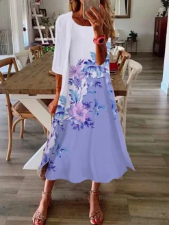 Women's Two Piece Dress Set Casual Dress Print Dress Outdoor Daily Fashion Elegant Print Midi Dress Crew Neck 3/4 Length Sleeve Floral Regular Fit Wine Blue Purple Summer Spring S M L XL XXL 7 Women's Two Piece Dress Set Casual Dress Print Dress Outdoor Daily Fashion Elegant Print Midi Dress Crew Neck 3/4 Length Sleeve Floral Regular Fit Wine Blue Purple Summer Spring S M L XL XXL -Party Prom Dresses Sales Store ngetai1688022673778