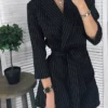 Women's Shirt Dress Casual Dress Sheath Dress Mini Dress Outdoor Office Business Polyester Classic Modern Shirt Collar Lace Up Print Long Sleeve Summer Spring Fall 2023 Loose Fit Black Striped S M L
