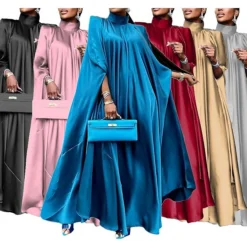 Women's Prom Dress Party Dress Satin Dress Long Dress Maxi Dress Black Yellow Pink Sleeveless Pure Color Ruched Summer Spring Fall Stand Collar Fashion Birthday Evening Party Wedding Guest 2023 M