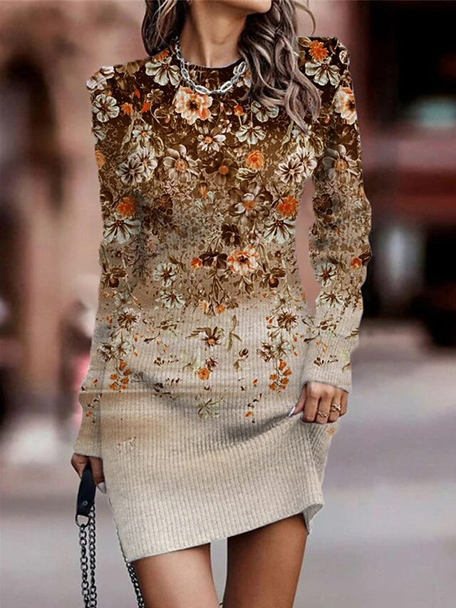 Women's Sweater Dress Winter Dress Jumper Dress Mini Dress Fashion Floral Outdoor Daily Date Going Out Crew Neck Long Sleeve Print 2023 Regular Fit Purple Fuchsia Khaki S M L XL XXL 3XL 2 Women's Sweater Dress Winter Dress Jumper Dress Mini Dress Fashion Floral Outdoor Daily Date Going Out Crew Neck Long Sleeve Print 2023 Regular Fit Purple Fuchsia Khaki S M L XL XXL 3XL - Image 2