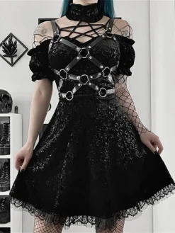 Women's Party Dress Velvet Dress Cocktail Dress Mini Dress Black Short Sleeve Pure Color Lace Spring Fall Winter Halter Neck Fashion Halloween Birthday Wedding Guest 2023 S M L -Party Prom Dresses Sales Store njkjzw1693983146237