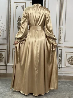 Women's Long Dress Maxi Dress Party Dress Casual Dress Satin Dress Pure Color Fashion Streetwear Outdoor Daily Holiday Lace Up Ruched Long Sleeve Stand Collar Dress Loose Fit Black Royal Blue Purple -Party Prom Dresses Sales Store njogaq1679455517572