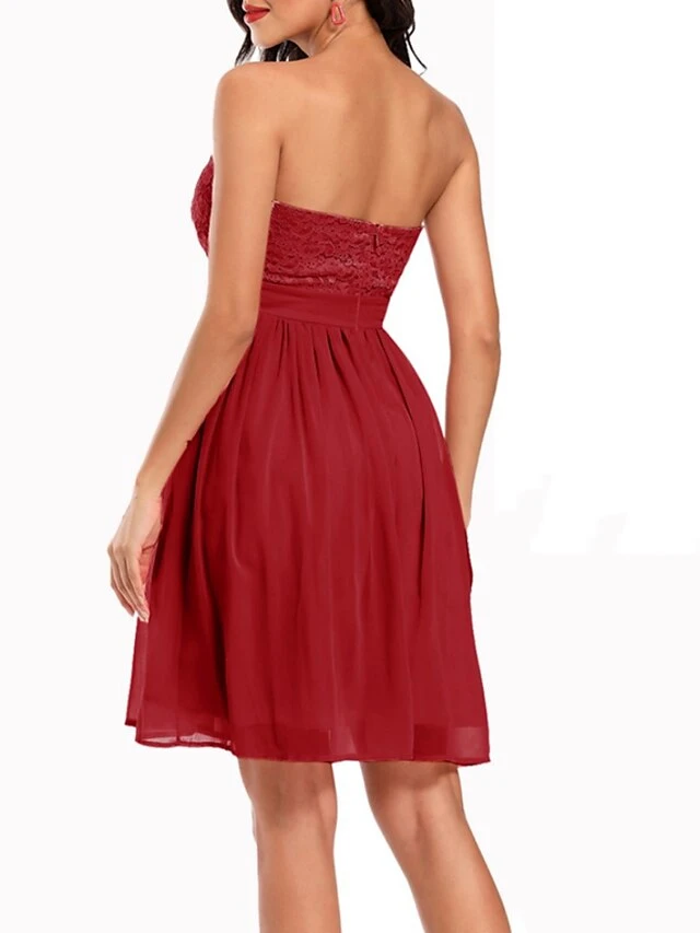 Women's Retro Elegant Homecoming Dress Mini Dress Party Wedding Guest Pleated Zipper Solid Color Strapless Sleeveless Regular Fit Summer Spring 2023 Pink Burgundy S M L XL 4 Women's Retro Elegant Homecoming Dress Mini Dress Party Wedding Guest Pleated Zipper Solid Color Strapless Sleeveless Regular Fit Summer Spring 2023 Pink Burgundy S M L XL - Image 4