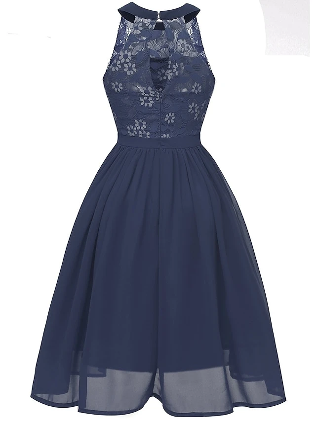 Women‘s Party Dress Homecoming Dress Wedding Guest Lace Dress A Line Dress Midi Dress Pink Wine Navy Blue Sleeveless Pure Color Lace Summer Spring Halter Party Slim 2023 S M L XL XXL 7 Women‘s Party Dress Homecoming Dress Wedding Guest Lace Dress A Line Dress Midi Dress Pink Wine Navy Blue Sleeveless Pure Color Lace Summer Spring Halter Party Slim 2023 S M L XL XXL - Image 7