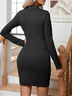 Women's Work Dress Casual Dress Sheath Dress Fashion Office Daily Workfashion Mini Dress Ruched Shirt Collar Long Sleeve Plain Regular Fit Black Khaki Army Green Fall Winter S M L XL XXL -Party Prom Dresses Sales Store nlorih1695267941077