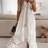 Women's Party Dress Casual Dress Holiday Dress Long Dress Maxi Dress White Beige Sleeveless Print Lace Summer Spring V Neck Basic Vacation 2023 S M L XL XXL