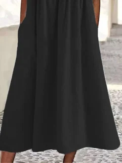 Women's Casual Dress Cotton Linen Dress Swing Dress Midi Dress Cotton Blend Basic Classic Outdoor Daily Vacation Crew Neck Pocket Long Sleeve Summer Spring Fall 2023 Loose Fit Black Gray Plain S M L -Party Prom Dresses Sales Store nlrvrb1676517817514