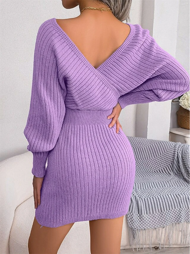 Women's Sweater Dress Jumper Dress Casual Dress Mini Dress Warm Pure Color Outdoor Casual Daily Going Out V Neck Long Sleeve Ruched 2023 Regular Fit Black White Blue S M L 6 Women's Sweater Dress Jumper Dress Casual Dress Mini Dress Warm Pure Color Outdoor Casual Daily Going Out V Neck Long Sleeve Ruched 2023 Regular Fit Black White Blue S M L - Image 6