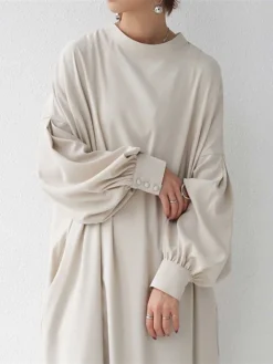 Women's Casual Dress Cotton Linen Dress Abaya Maxi Long Dress Linen / Cotton Blend Basic Classic Outdoor Daily Vacation Crew Neck Button Long Sleeve Spring Fall Winter 2023 Loose Fit Black Apricot -Party Prom Dresses Sales Store nmfmvz1692341111700