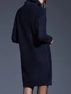 Women's Sweater Dress Jumper Dress Winter Dress Mini Dress Warm Plain Outdoor Daily Holiday Vacation Turtleneck Long Sleeve 2023 Loose Fit White Wine Blue M L XL XXL 3XL -Party Prom Dresses Sales Store nnabia1697711246586