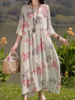 Women's Casual Dress Cotton Linen Dress Swing Dress Midi Dress Linen / Cotton Blend Sweet Style Modern Outdoor Daily Holiday Crew Neck Print 3/4 Length Sleeve Fall Winter Autumn 2023 Loose Fit Yellow 19 Women's Casual Dress Cotton Linen Dress Swing Dress Midi Dress Linen / Cotton Blend Sweet Style Modern Outdoor Daily Holiday Crew Neck Print 3/4 Length Sleeve Fall Winter Autumn 2023 Loose Fit Yellow -Party Prom Dresses Sales Store nnmcom1693553161689