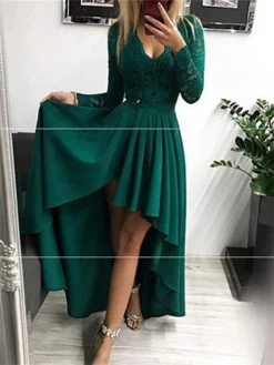 Women‘s Party Dress Wedding Guest Dress Emerald Green Dress Long Dress Maxi Dress Green Black Blue Long Sleeve Pure Color Lace Winter Fall Autumn V Neck Party Winter Dress 2023 S M L XL