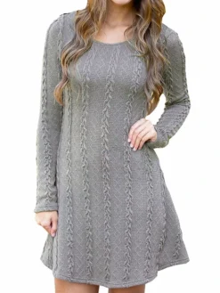 Women's Sweater Dress Jumper Dress Casual Dress Mini Dress Fashion Pure Color Outdoor Daily Going Out Crew Neck Long Sleeve 2023 Regular Fit Black White Wine S M L XL XXL -Party Prom Dresses Sales Store nobiri1696434458512