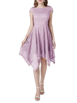 Women's Party Dress Lace Dress Cocktail Dress Midi Dress Black Pink Wine Short Sleeve Pure Color Lace Spring Fall Winter V Neck Fashion Winter Dress Wedding Guest Vacation 2023 S M L XL XXL -Party Prom Dresses Sales Store nohuqb1692180408124