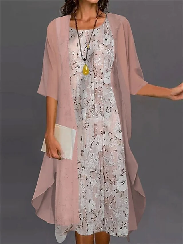 Women's Dress Set Two Piece Dress Midi Dress Pink Blue Purple Half Sleeve Floral Print Summer Spring Crew Neck Stylish 2023 S M L XL XXL 3XL 2 Women's Dress Set Two Piece Dress Midi Dress Pink Blue Purple Half Sleeve Floral Print Summer Spring Crew Neck Stylish 2023 S M L XL XXL 3XL - Image 2