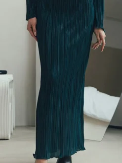 Women's Two Piece Dress Set Casual Dress Skirt Set Outdoor Daily Fashion Streetwear Pleated Midi Dress Crew Neck Long Sleeve Plain Regular Fit Blue Green Rose Red Fall Winter S M L -Party Prom Dresses Sales Store npjkse1693534946744