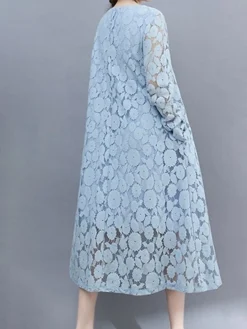 Women's Work Dress Lace Dress Black Dress Fashion Midi Dress Lace Crew Neck Long Sleeve Plain Loose Fit Black White Pink Fall Winter M L XL XXL 3XL -Party Prom Dresses Sales Store npkwsz1693300608253